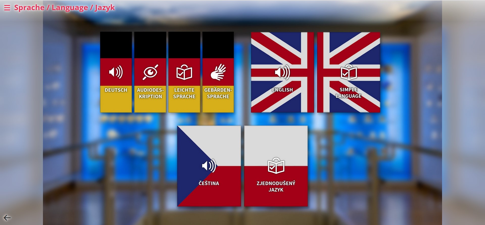 Screen mit der Sprachauswahl