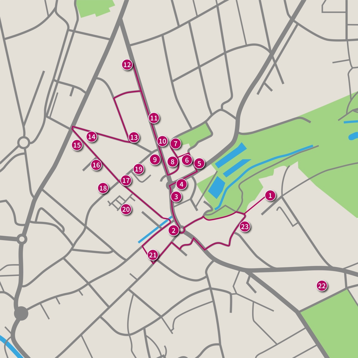 Kartenausschnitt des digitalen Stadtrundgangs