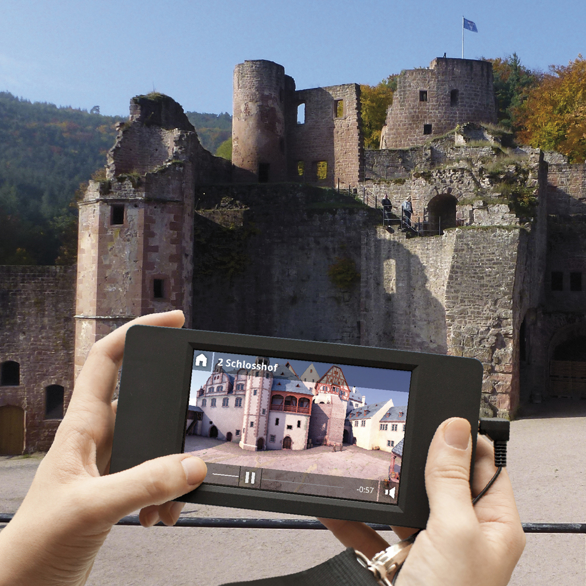 Mediaguide vor Schlossruine Mediaguide vor Schlossruine