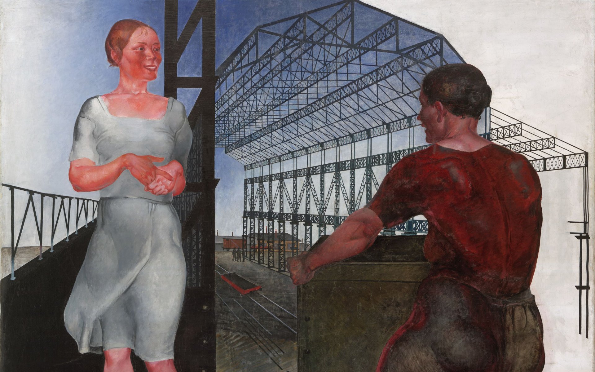 Alexander Deineka, Beim Bau neuer Werkhallen, 1926 Öl auf Leinwand Alexander Deineka, Beim Bau neuer Werkhallen, 1926 Öl auf Leinwand