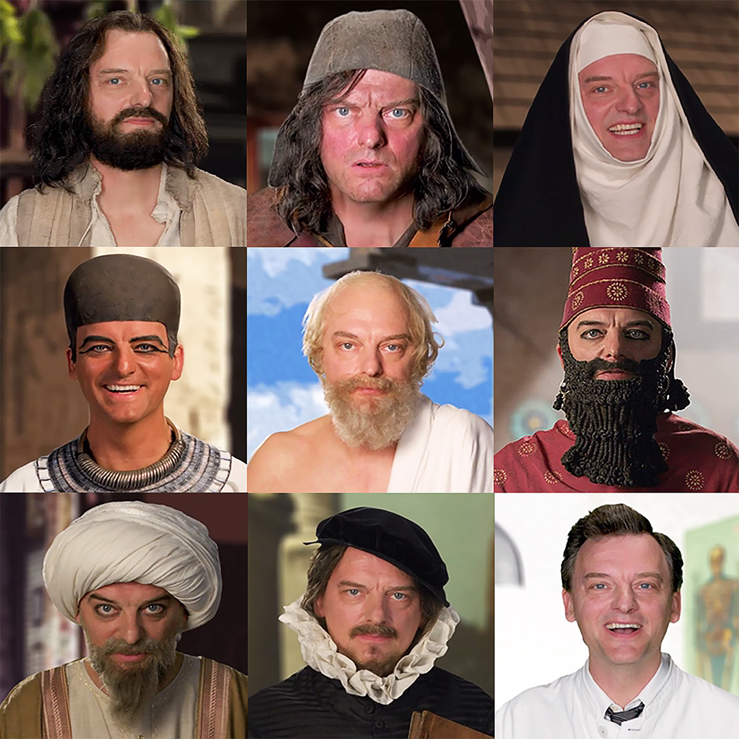 Views of an actor in nine different roles